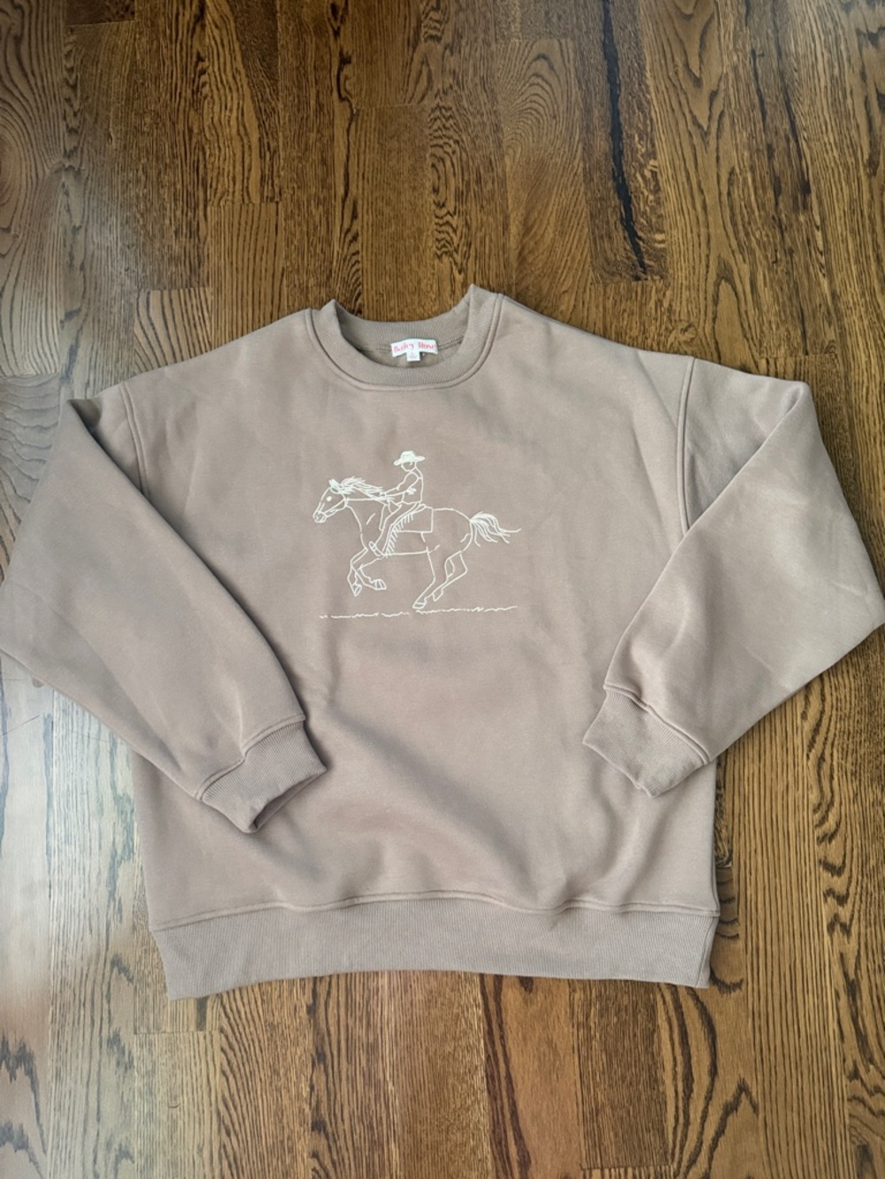 Bailey Rose Taupe Crewneck Sweatshirt w/ embroidered cowboy large